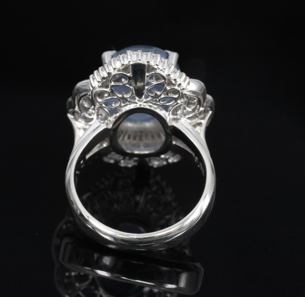 9.56ct Natural Untreated Blue Star Sapphire & 1.77ct Diamond Platinum Size, 5.5