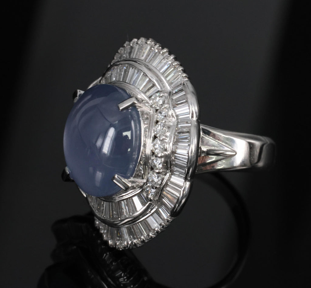 9.56ct Natural Untreated Blue Star Sapphire & 1.77ct Diamond Platinum Size, 5.5