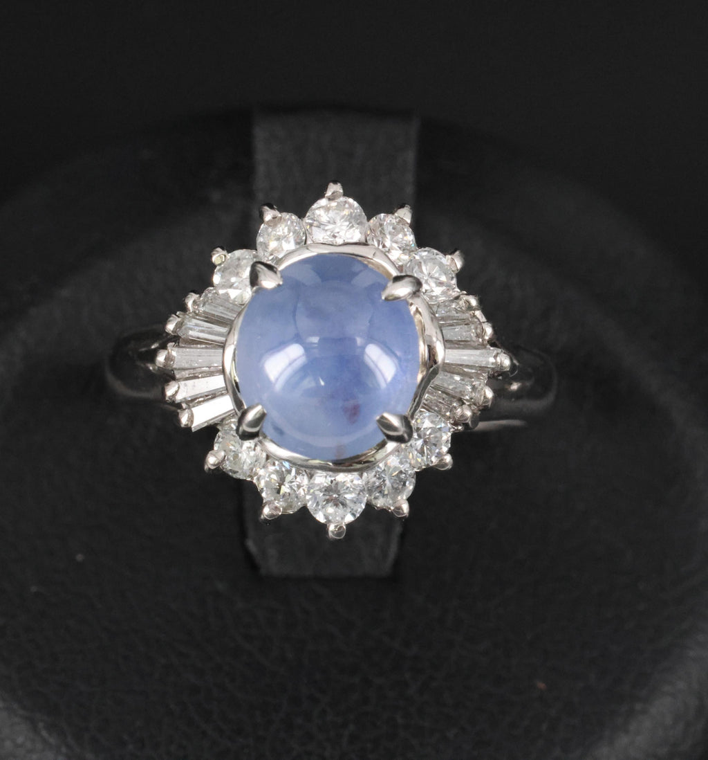2.67ct Natural Untreated Star Sapphire & 0.64ct Diamond Platinum Ring, Size 6.25