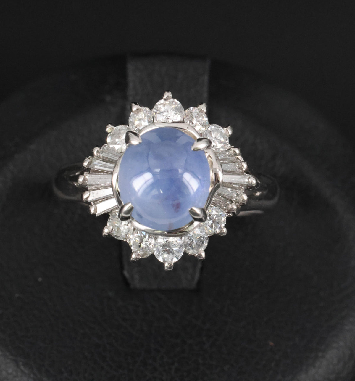 2.67ct Natural Untreated Star Sapphire & 0.64ct Diamond Platinum Ring, Size 6.25