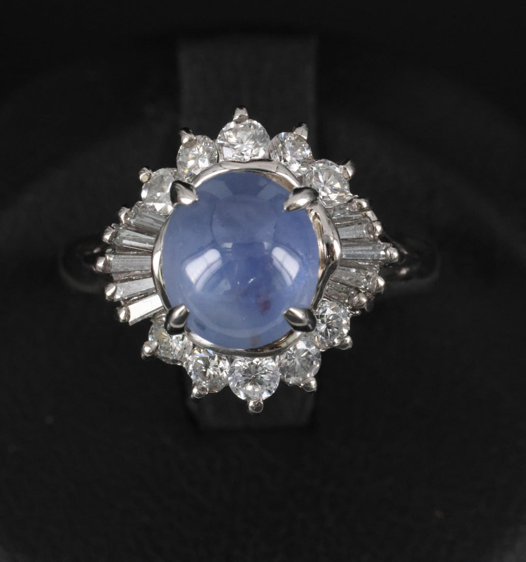 2.67ct Natural Untreated Star Sapphire & 0.64ct Diamond Platinum Ring, Size 6.25