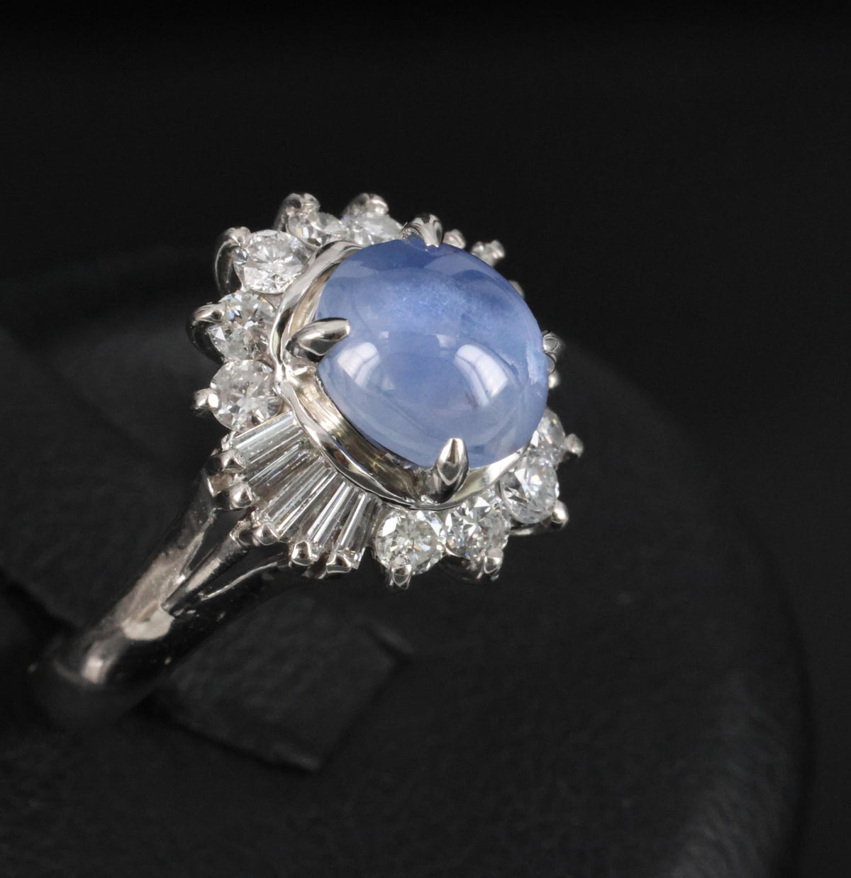 2.67ct Natural Untreated Star Sapphire & 0.64ct Diamond Platinum Ring, Size 6.25