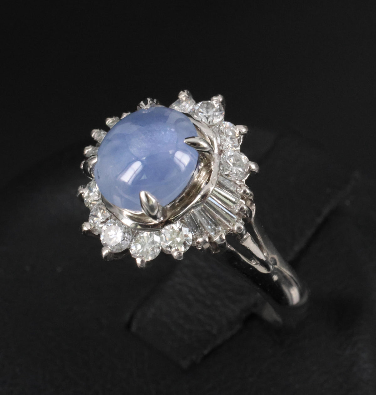 2.67ct Natural Untreated Star Sapphire & 0.64ct Diamond Platinum Ring, Size 6.25