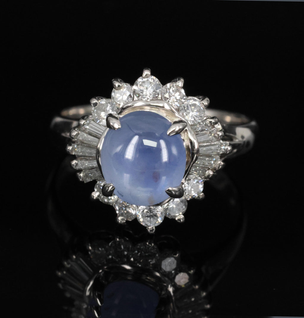 2.67ct Natural Untreated Star Sapphire & 0.64ct Diamond Platinum Ring, Size 6.25