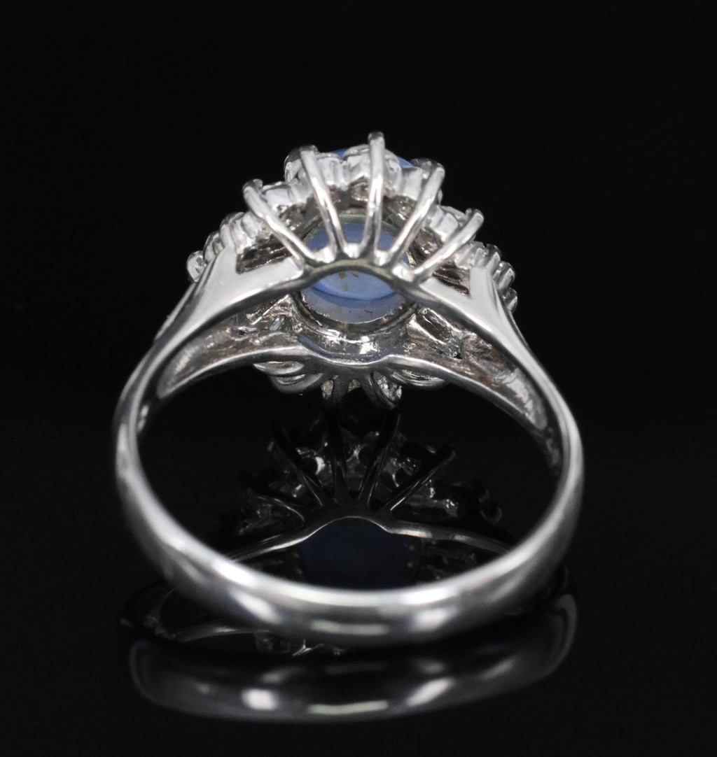 2.67ct Natural Untreated Star Sapphire & 0.64ct Diamond Platinum Ring, Size 6.25