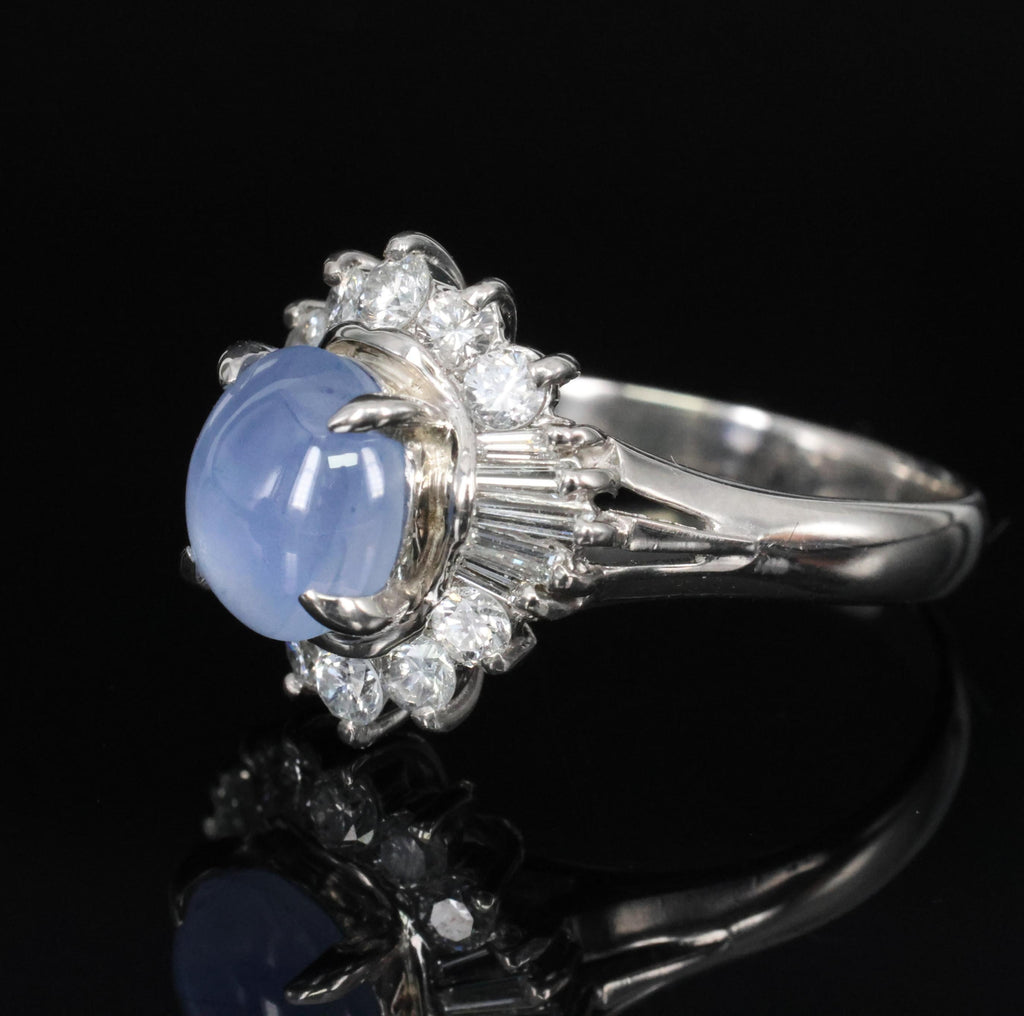 2.67ct Natural Untreated Star Sapphire & 0.64ct Diamond Platinum Ring, Size 6.25