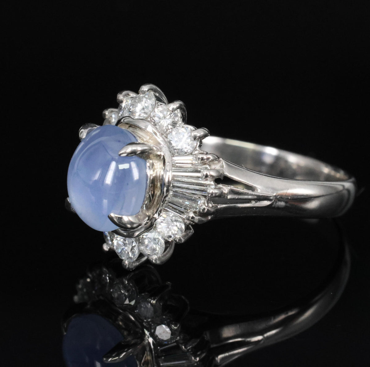 2.67ct Natural Untreated Star Sapphire & 0.64ct Diamond Platinum Ring, Size 6.25