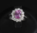 Fine 1.60ct Vivid Pink Sapphire & 0.65ct Diamond Halo Platinum Ring, Size 7