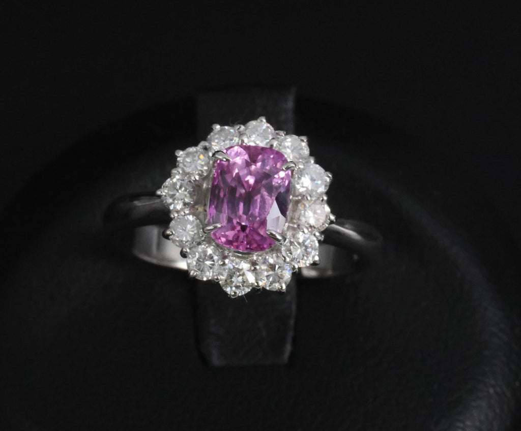 Fine 1.60ct Vivid Pink Sapphire & 0.65ct Diamond Platinum Ring, Size 5.75