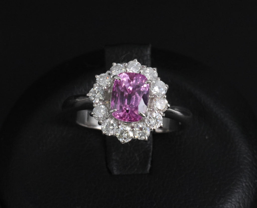 Fine 1.60ct Vivid Pink Sapphire & 0.65ct Diamond Platinum Ring, Size 5.75