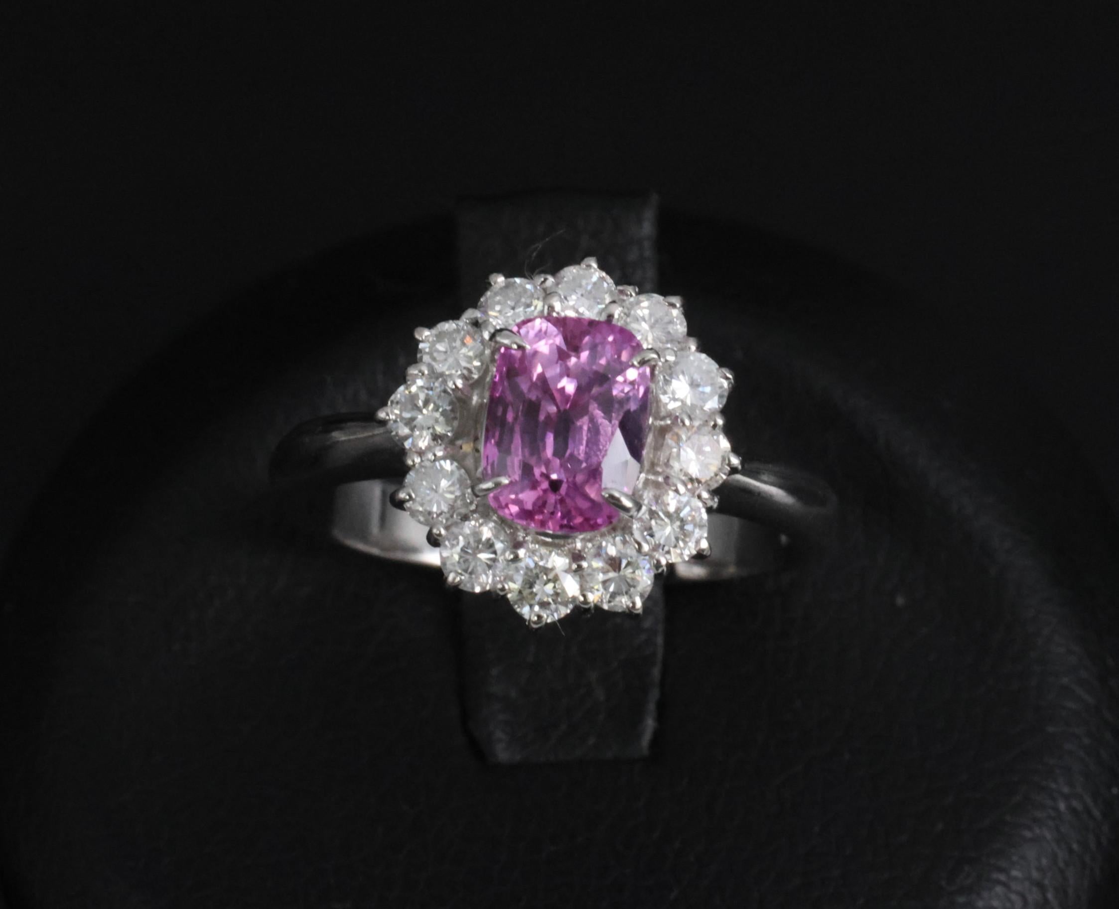 Fine 1.60ct Vivid Pink Sapphire & 0.65ct Diamond Platinum Ring, Size 5.75