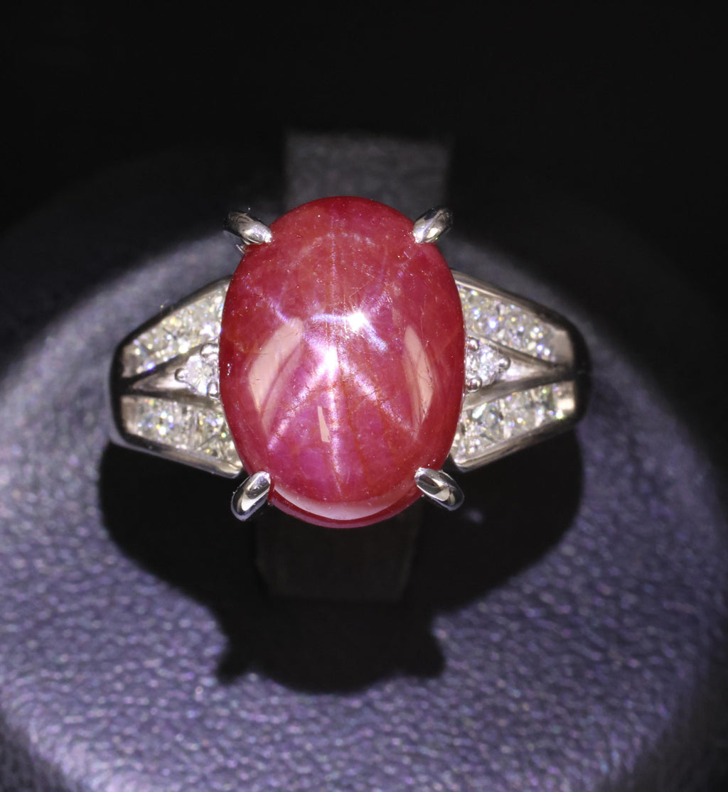 7.76ct Natural Untreated Star Ruby & 0.50ct Diamond Platinum Ring, Size 5.75