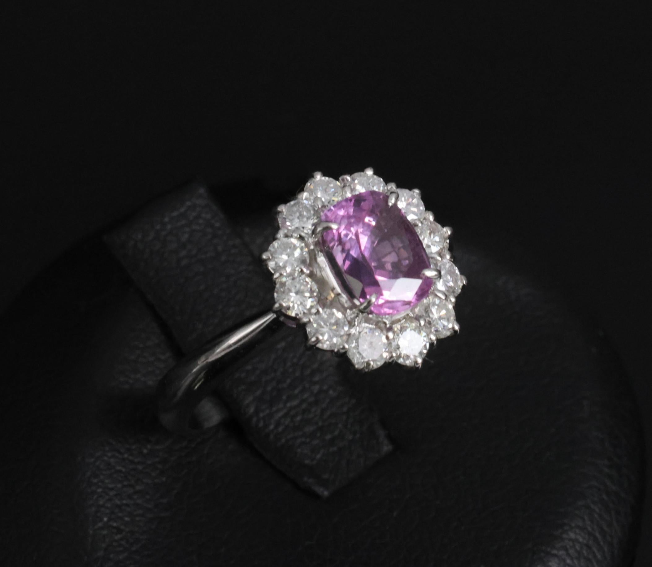 Fine 1.60ct Vivid Pink Sapphire & 0.65ct Diamond Platinum Ring, Size 5.75