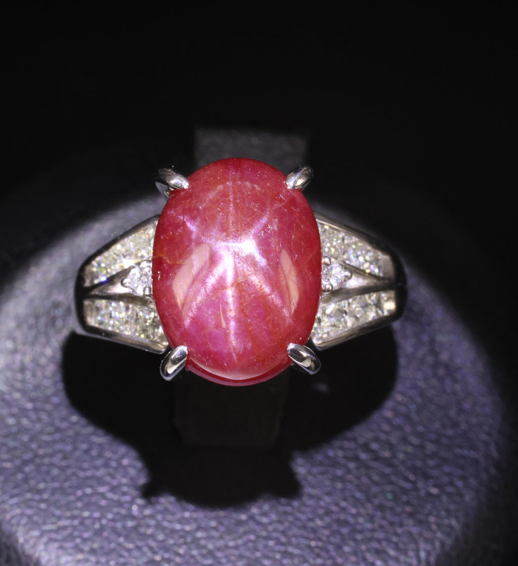 7.76ct Natural Untreated Star Ruby & 0.50ct Diamond Platinum Ring, Size 5.75
