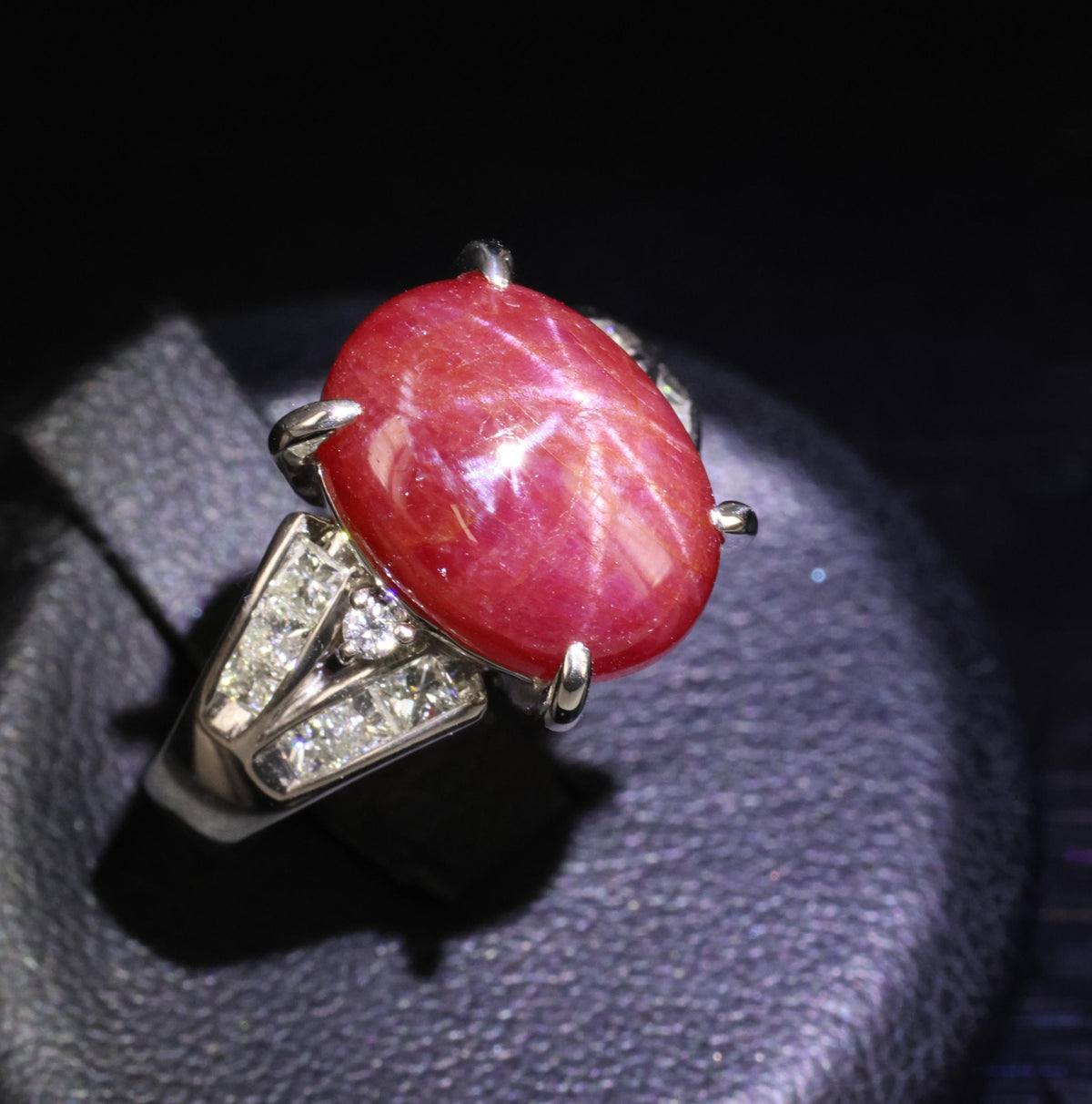 7.76ct Natural Untreated Star Ruby & 0.50ct Diamond Platinum Ring, Size 5.75