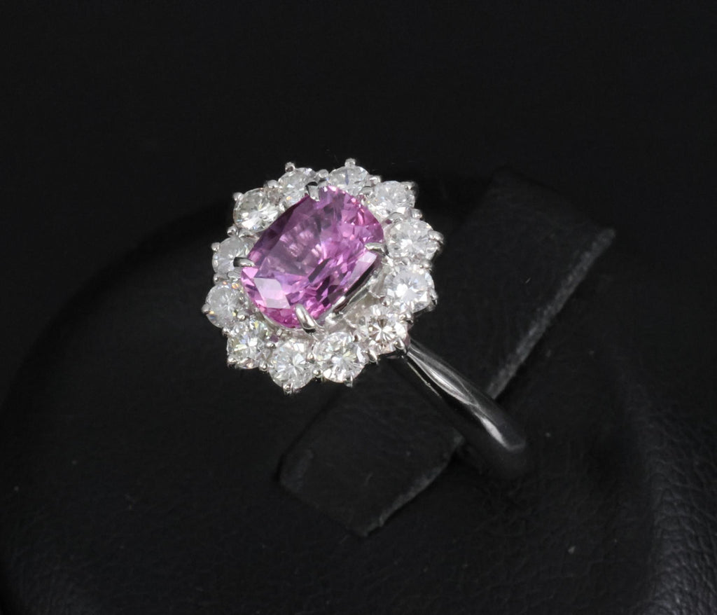 Fine 1.60ct Vivid Pink Sapphire & 0.65ct Diamond Platinum Ring, Size 5.75