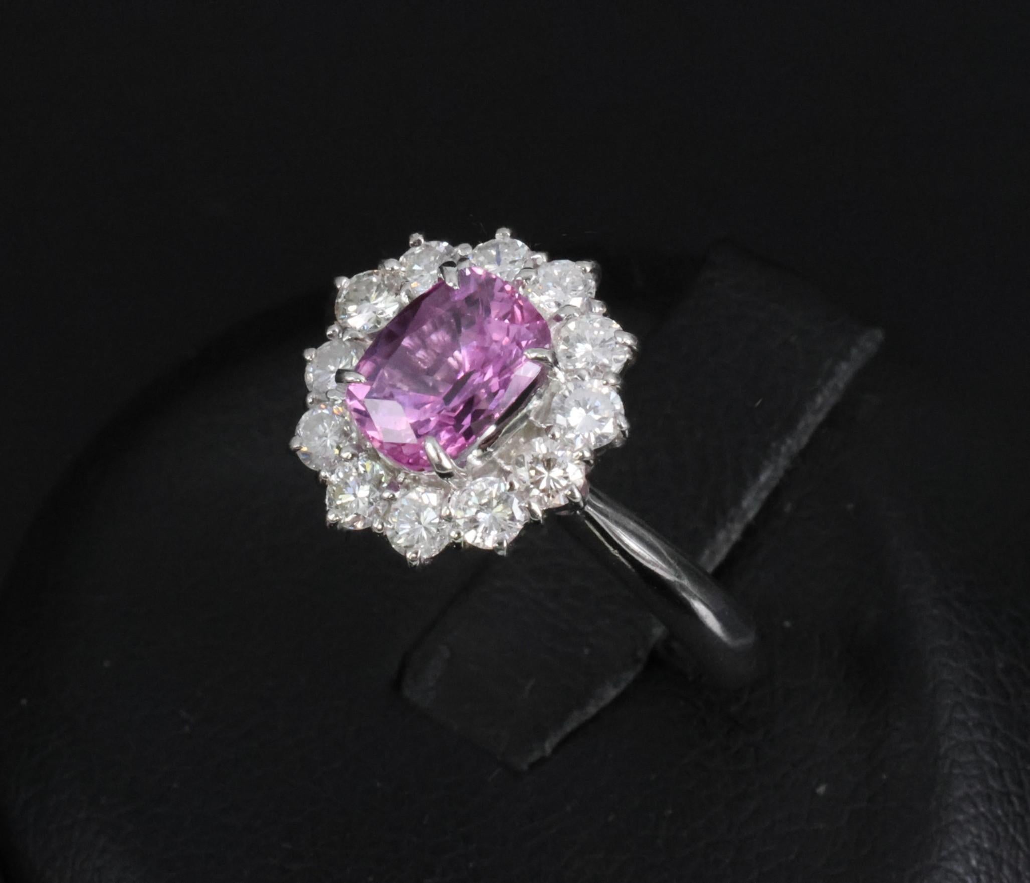 Fine 1.60ct Vivid Pink Sapphire & 0.65ct Diamond Platinum Ring, Size 5.75