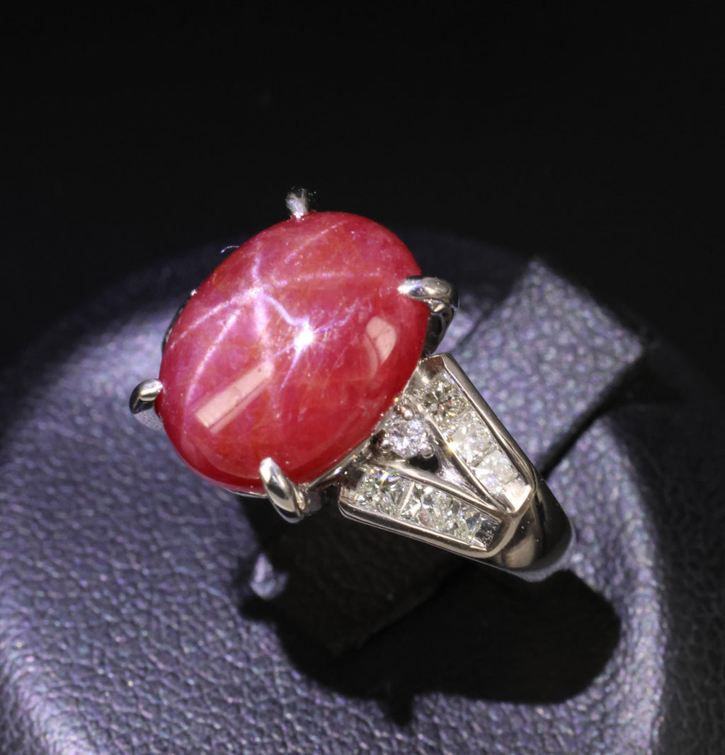 7.76ct Natural Untreated Star Ruby & 0.50ct Diamond Platinum Ring, Size 5.75