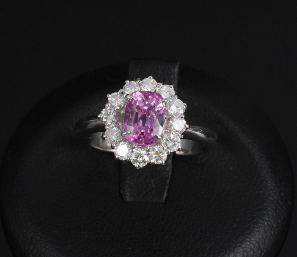 Fine 1.60ct Vivid Pink Sapphire & 0.65ct Diamond Platinum Ring, Size 5.75