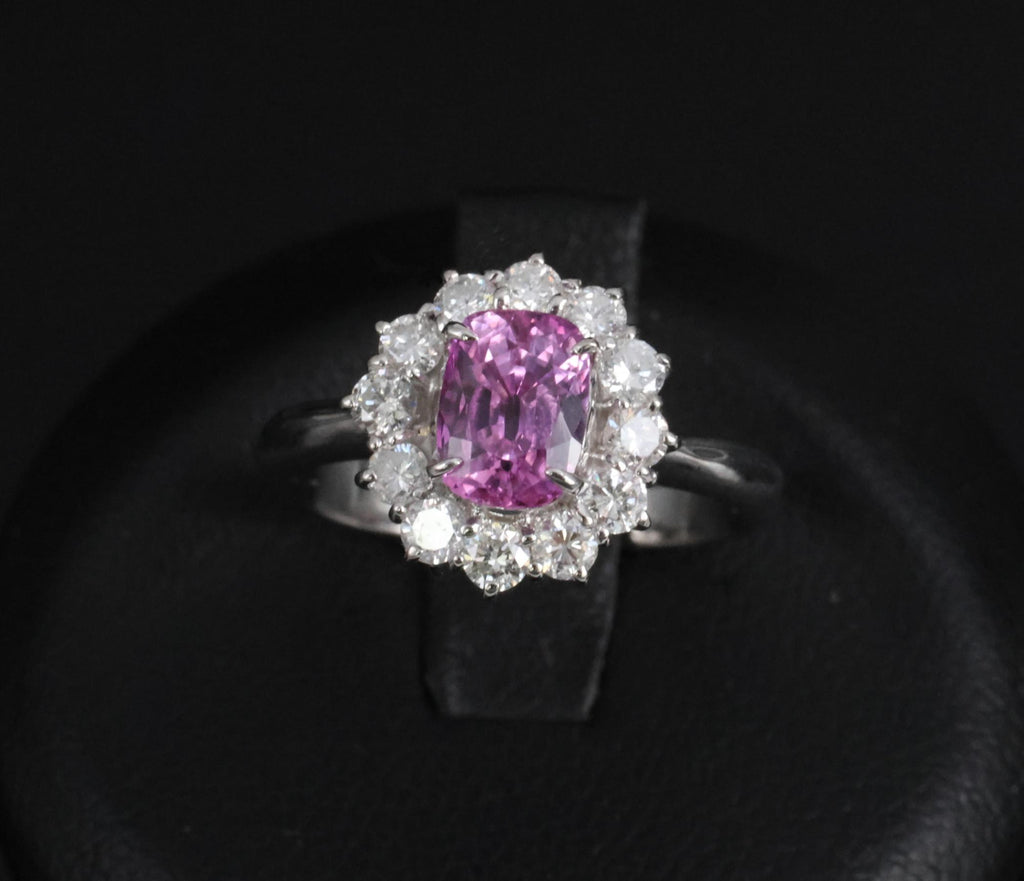 Fine 1.60ct Vivid Pink Sapphire & 0.65ct Diamond Platinum Ring, Size 5.75