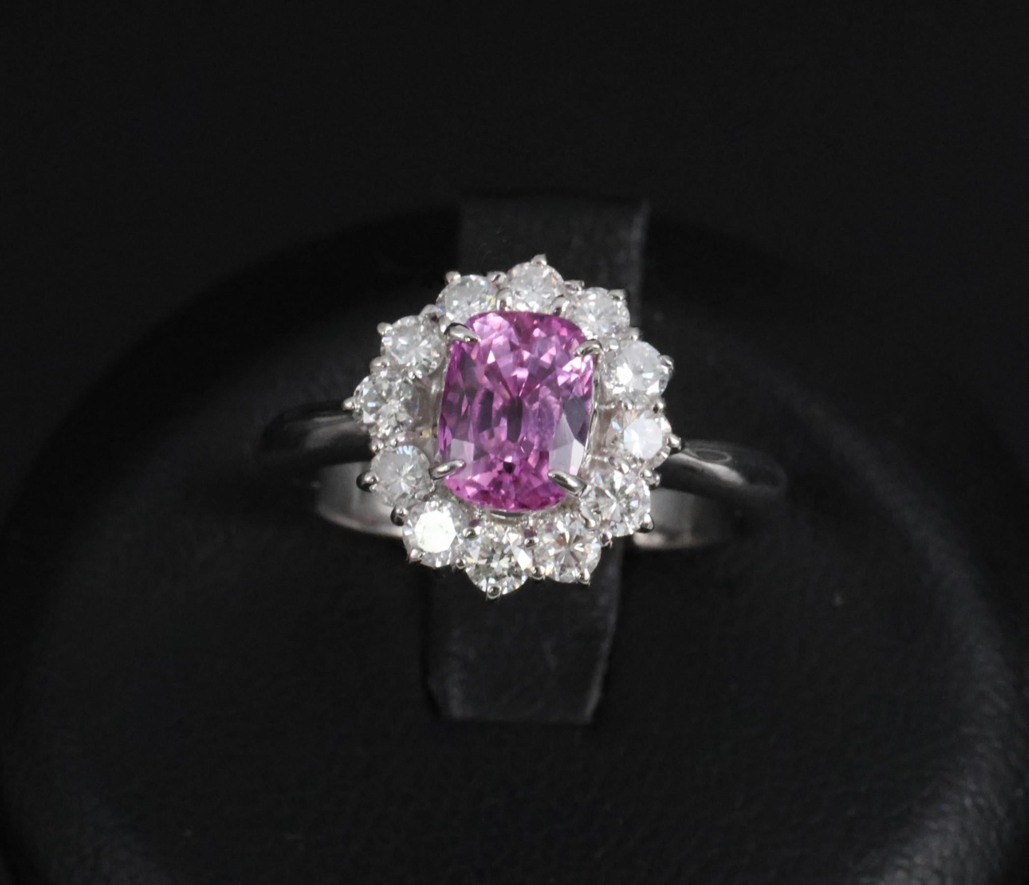 Fine 1.60ct Vivid Pink Sapphire & 0.65ct Diamond Platinum Ring, Size 5.75