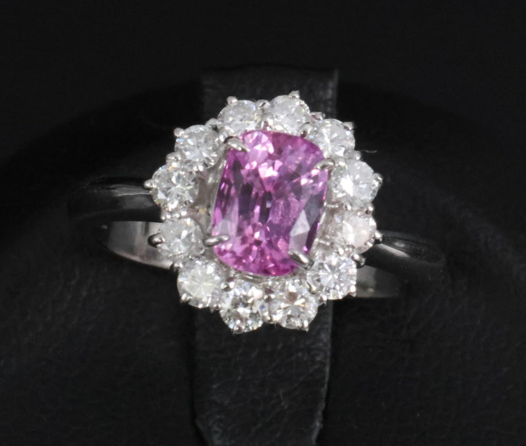 Fine 1.60ct Vivid Pink Sapphire & 0.65ct Diamond Platinum Ring, Size 5.75