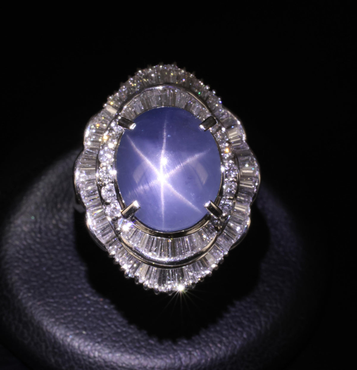 9.56ct Natural Untreated Blue Star Sapphire & 1.77ct Diamond Platinum Size, 5.5