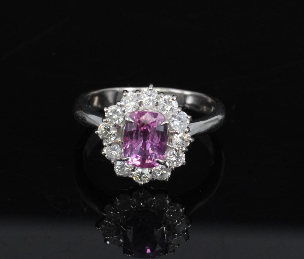 Fine 1.60ct Vivid Pink Sapphire & 0.65ct Diamond Platinum Ring, Size 5.75