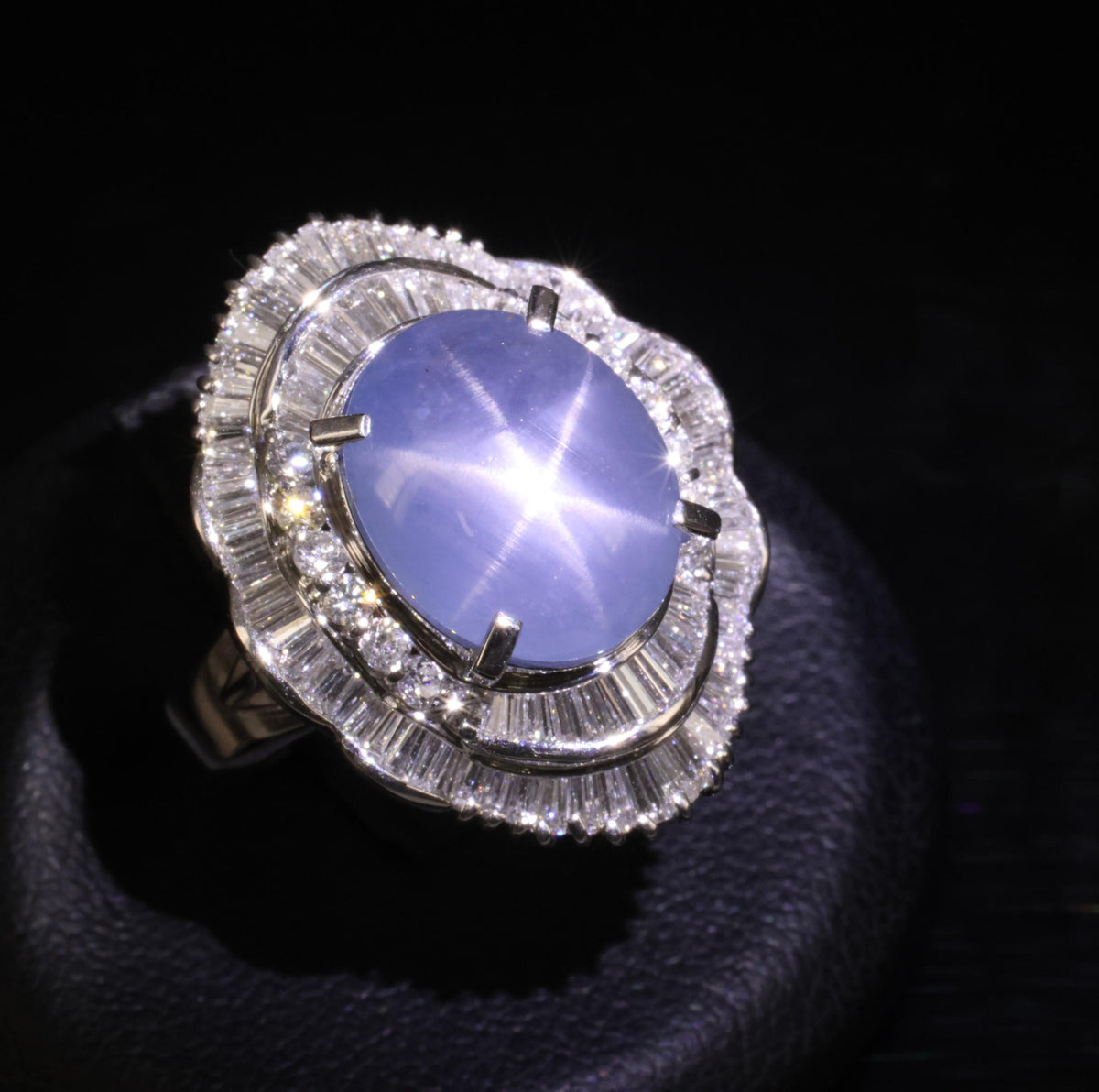 9.56ct Natural Untreated Blue Star Sapphire & 1.77ct Diamond Platinum Size, 5.5