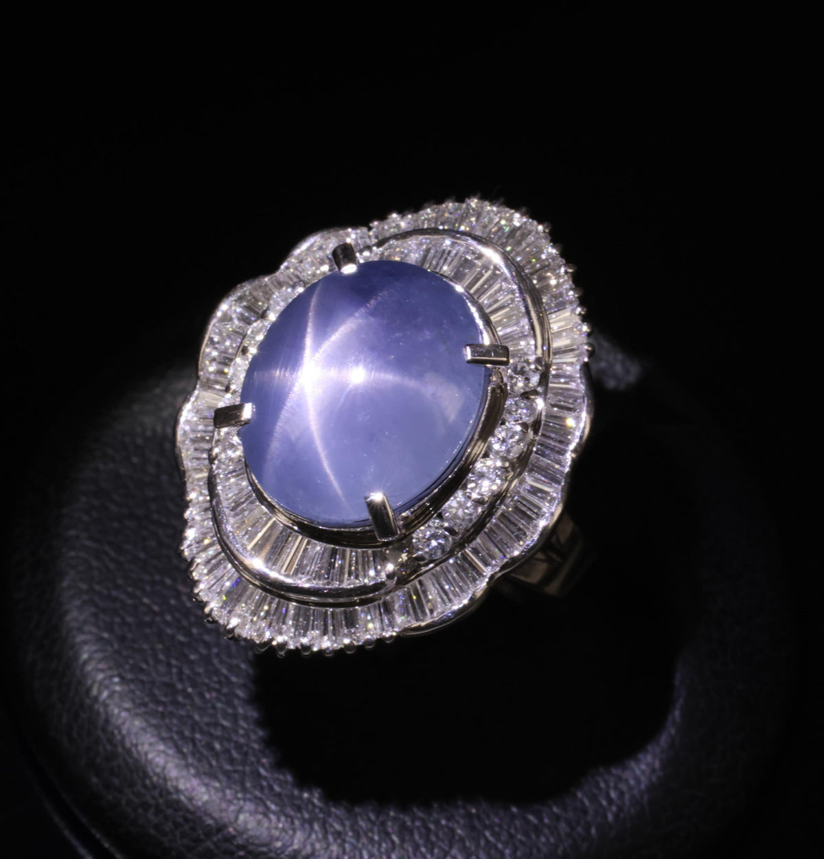 9.56ct Natural Untreated Blue Star Sapphire & 1.77ct Diamond Platinum Size, 5.5