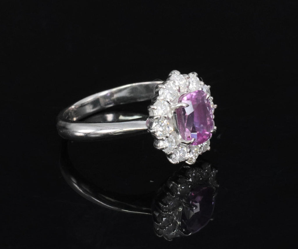 Fine 1.60ct Vivid Pink Sapphire & 0.65ct Diamond Platinum Ring, Size 5.75