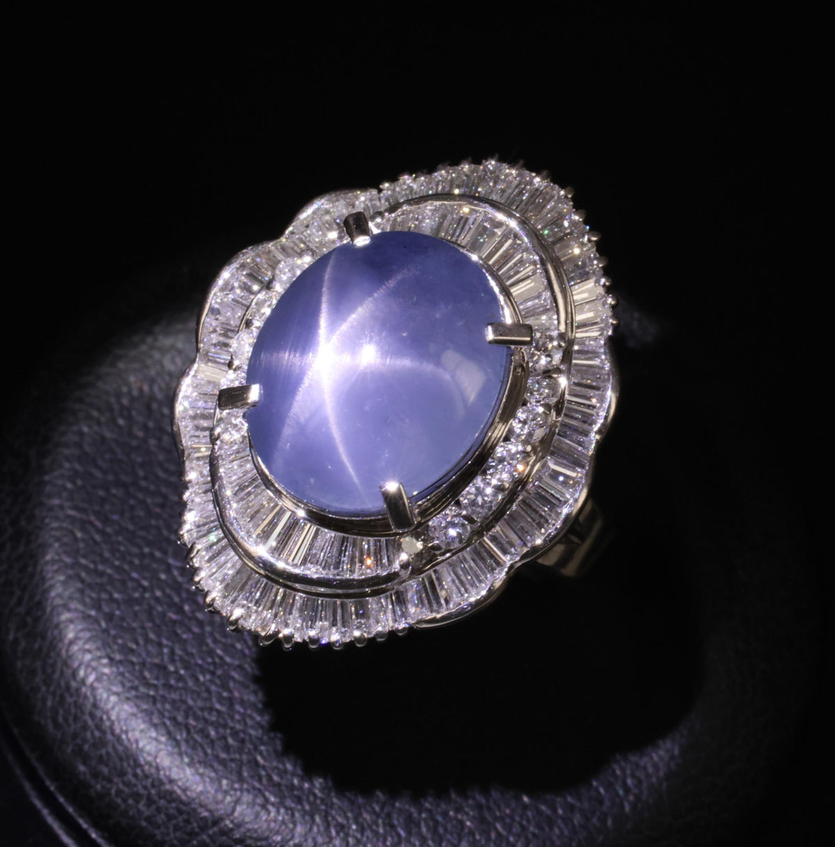 9.56ct Natural Untreated Blue Star Sapphire & 1.77ct Diamond Platinum Size, 5.5