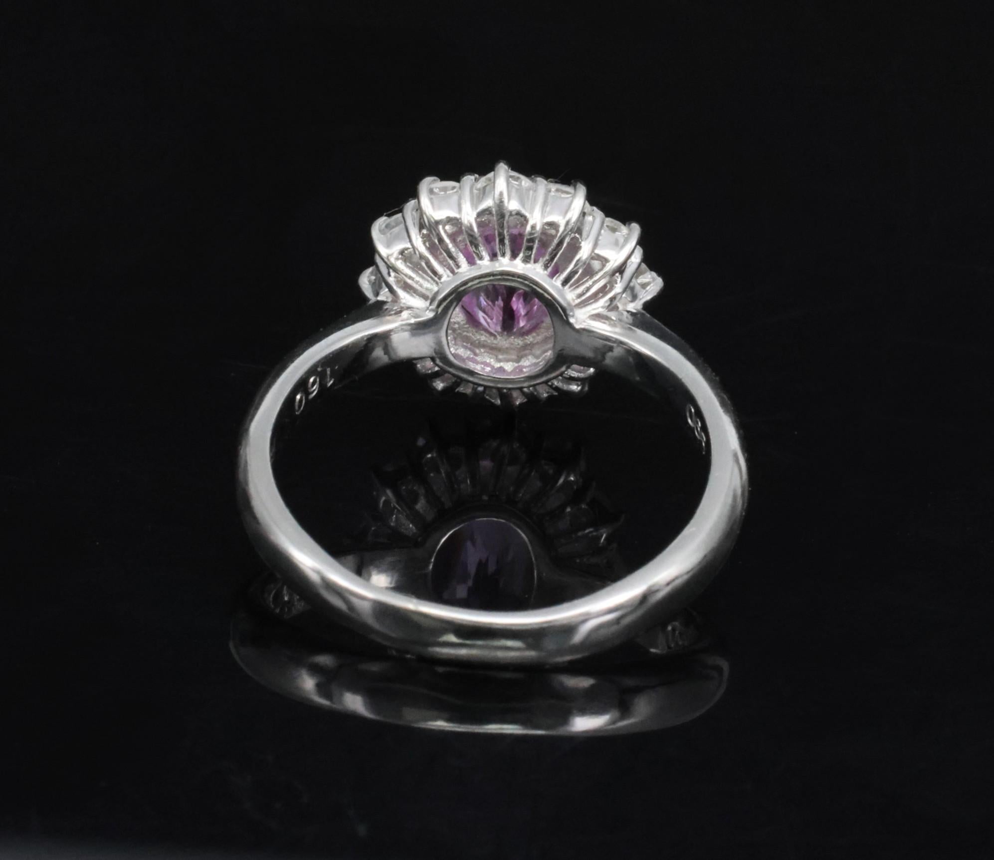 Fine 1.60ct Vivid Pink Sapphire & 0.65ct Diamond Platinum Ring, Size 5.75