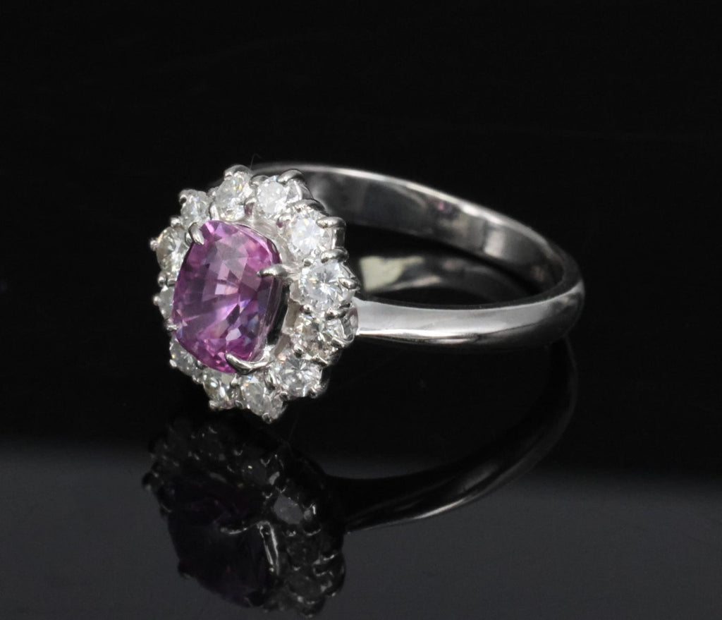 Fine 1.60ct Vivid Pink Sapphire & 0.65ct Diamond Platinum Ring, Size 5.75