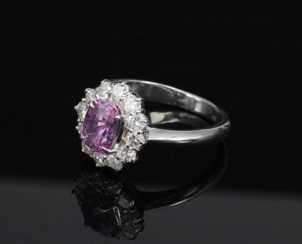 Fine 1.60ct Vivid Pink Sapphire & 0.65ct Diamond Platinum Ring, Size 5.75