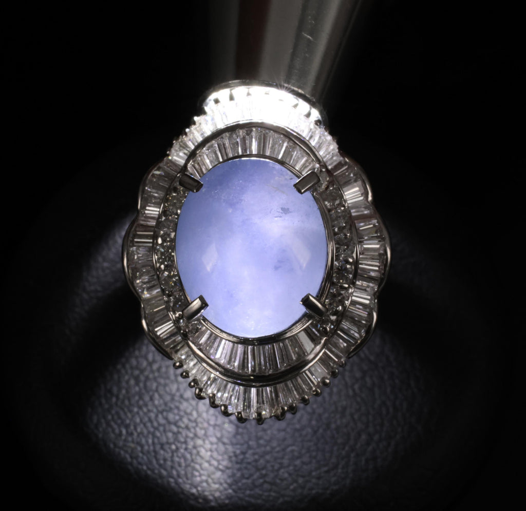 9.56ct Natural Untreated Blue Star Sapphire & 1.77ct Diamond Platinum Size, 5.5
