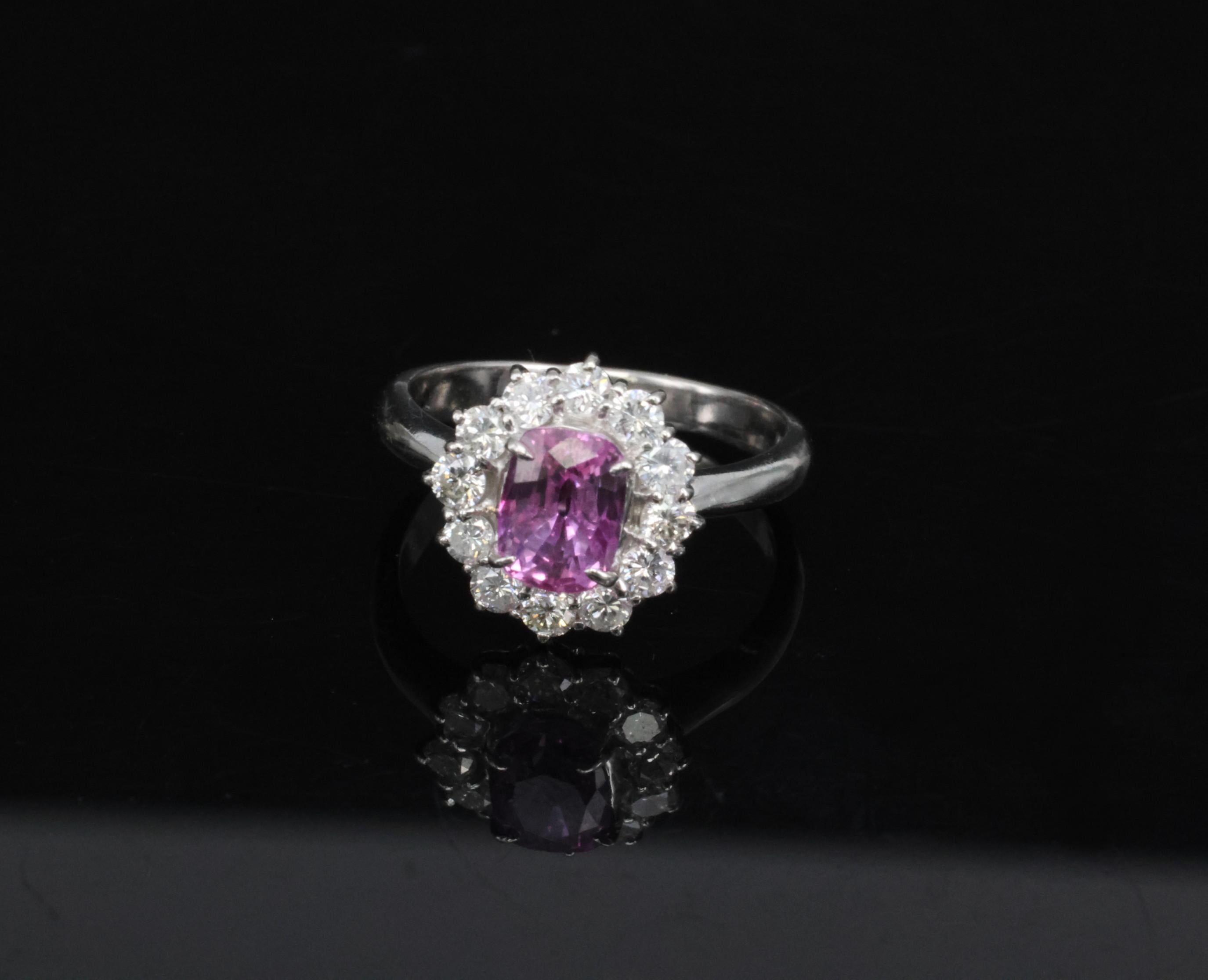 Fine 1.60ct Vivid Pink Sapphire & 0.65ct Diamond Platinum Ring, Size 5.75