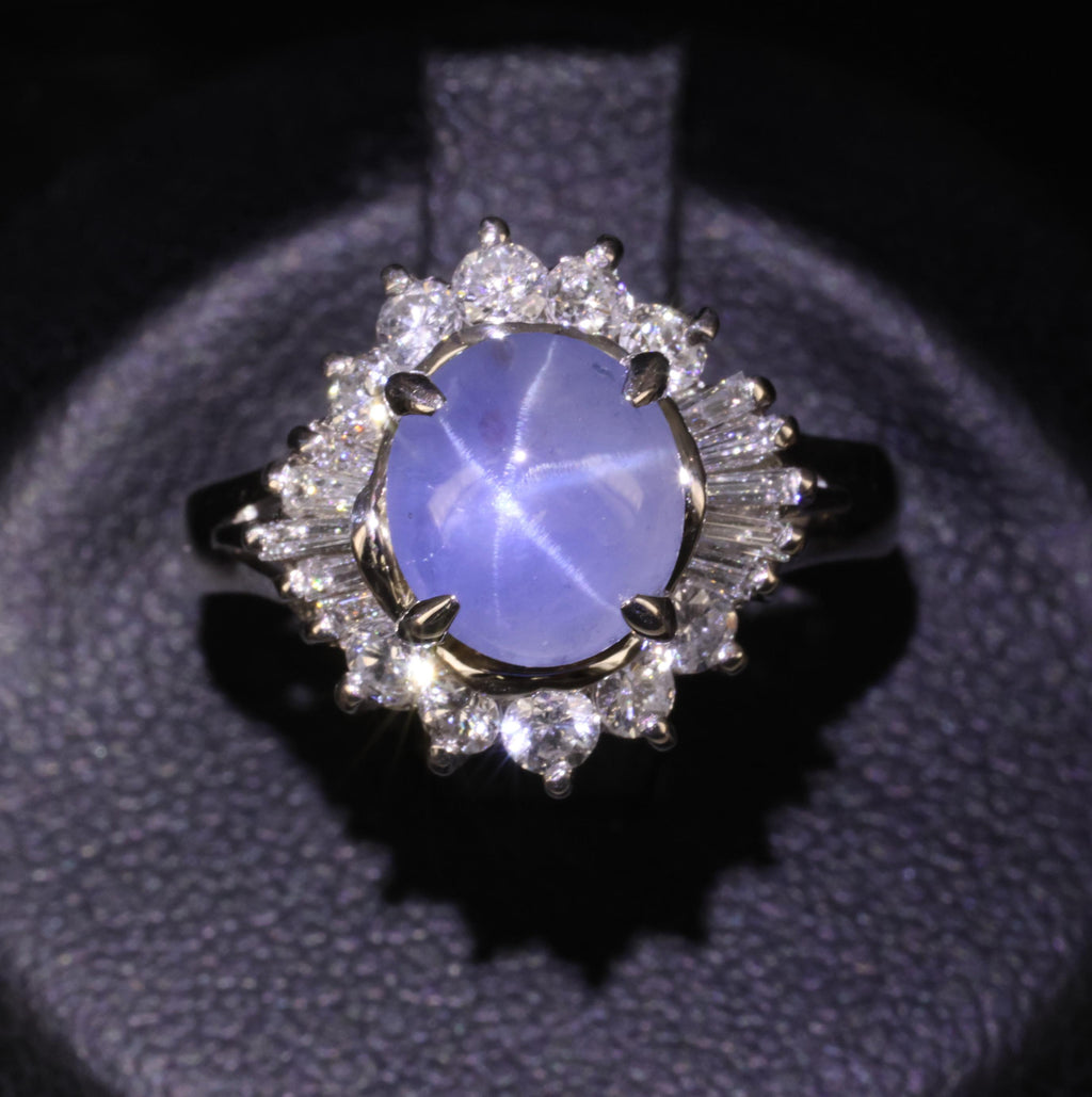 2.67ct Natural Untreated Star Sapphire & 0.64ct Diamond Platinum Ring, Size 6.25