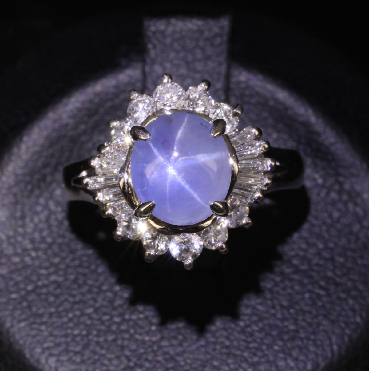 2.67ct Natural Untreated Star Sapphire & 0.64ct Diamond Platinum Ring, Size 6.25