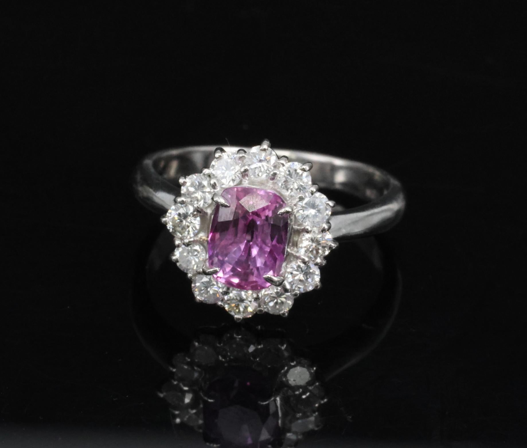 Fine 1.60ct Vivid Pink Sapphire & 0.65ct Diamond Platinum Ring, Size 5.75