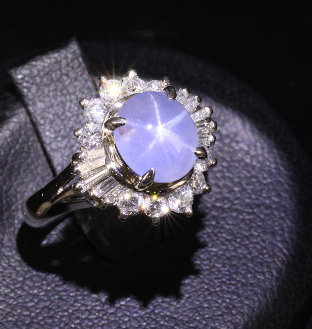 2.67ct Natural Untreated Star Sapphire & 0.64ct Diamond Platinum Ring, Size 6.25