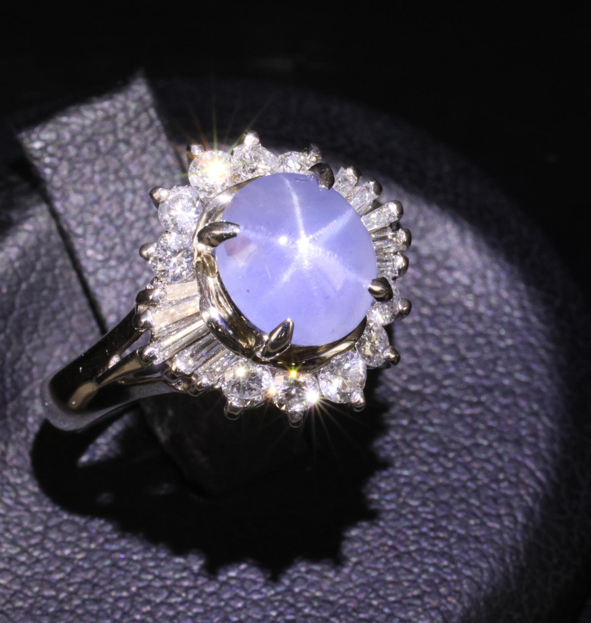 2.67ct Natural Untreated Star Sapphire & 0.64ct Diamond Platinum Ring, Size 6.25