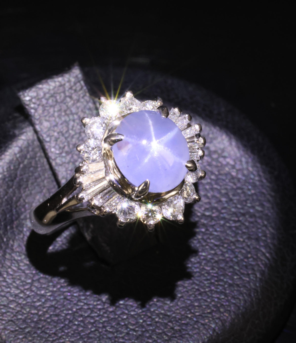 2.67ct Natural Untreated Star Sapphire & 0.64ct Diamond Platinum Ring, Size 6.25