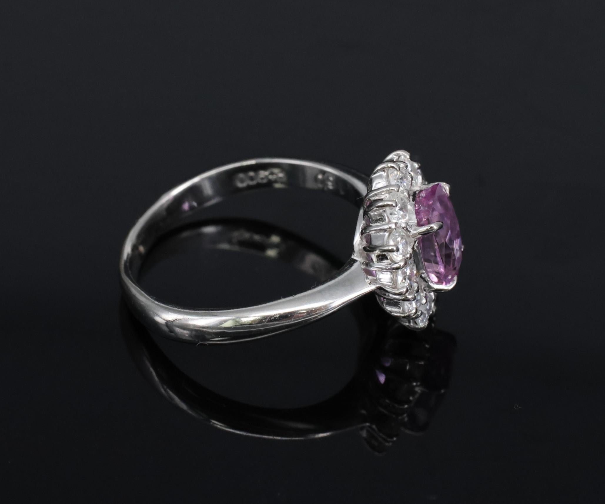 Fine 1.60ct Vivid Pink Sapphire & 0.65ct Diamond Platinum Ring, Size 5.75