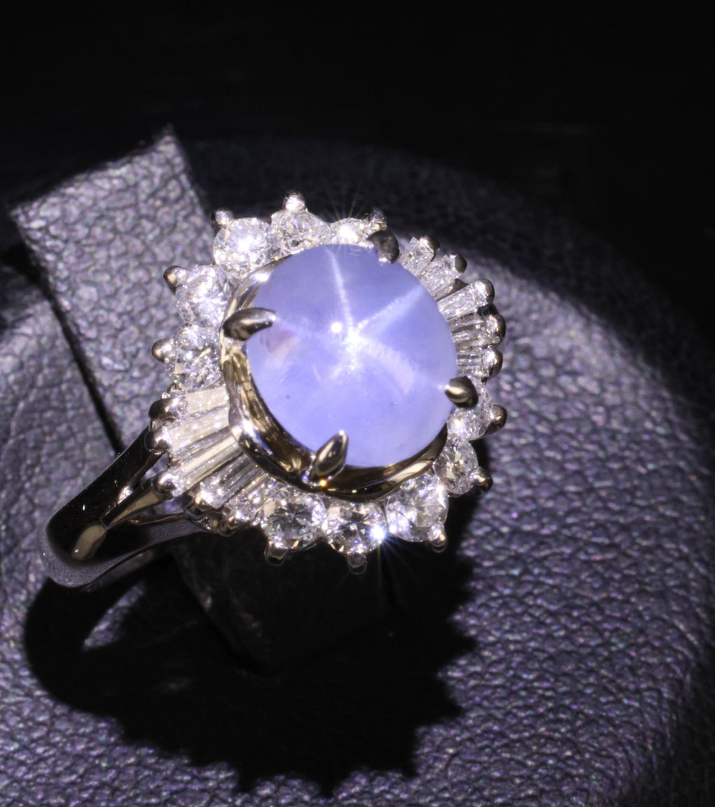 2.67ct Natural Untreated Star Sapphire & 0.64ct Diamond Platinum Ring, Size 6.25
