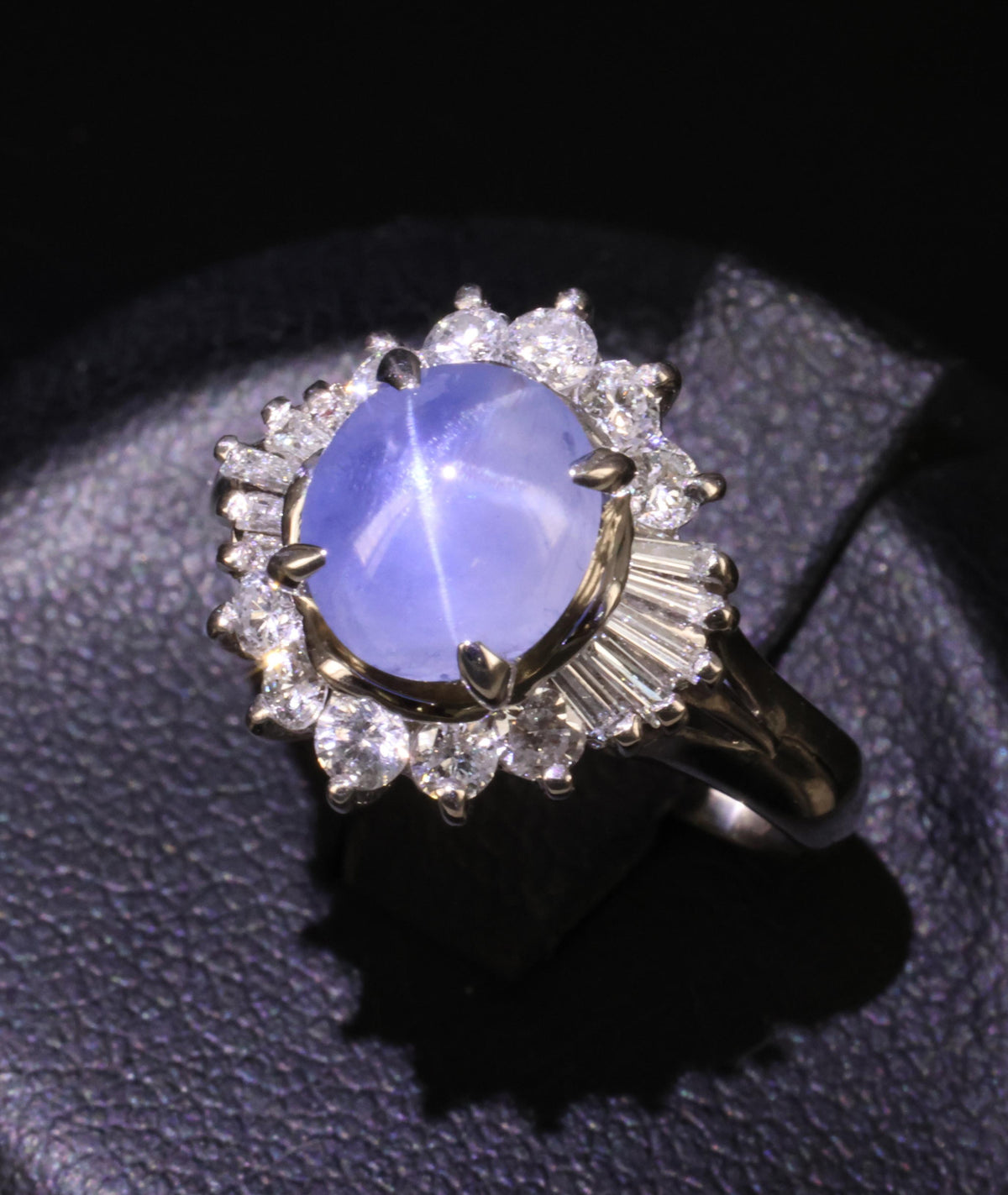 2.67ct Natural Untreated Star Sapphire & 0.64ct Diamond Platinum Ring, Size 6.25