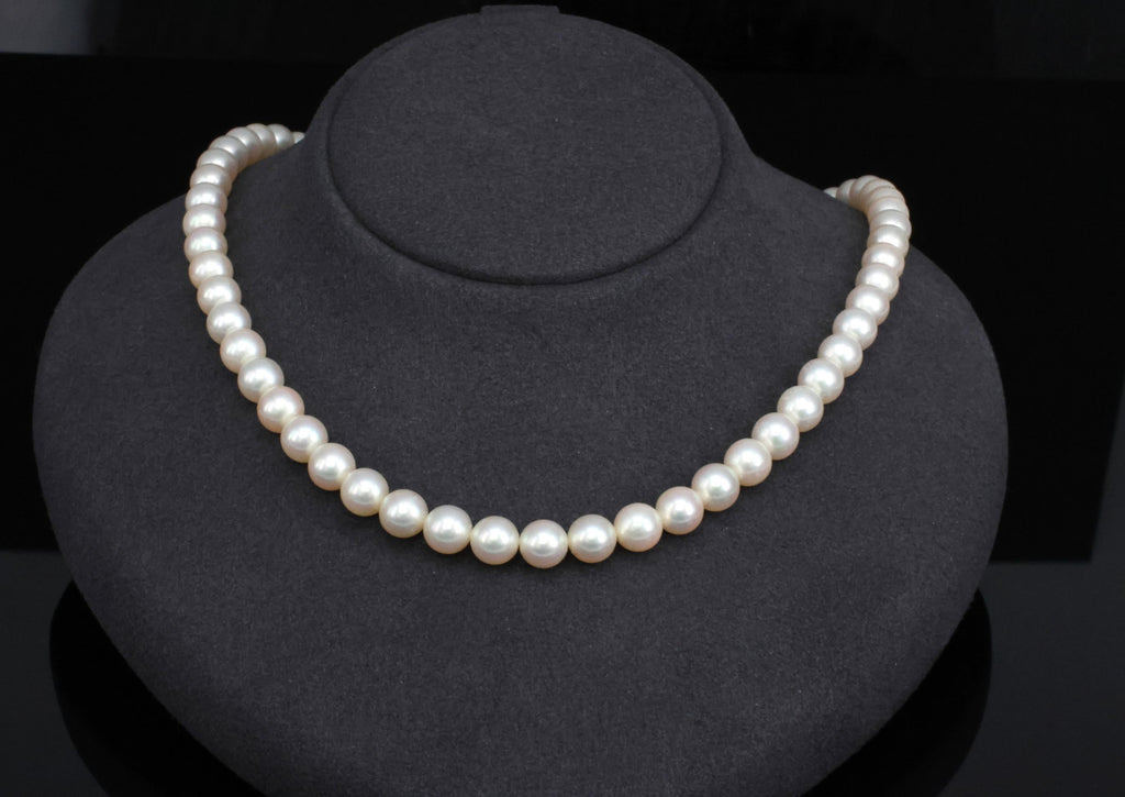 Vintage 7mm to 7.3mm Cultured Saltwater Pearl & 14K Yellow Gold Necklace 34.1gr