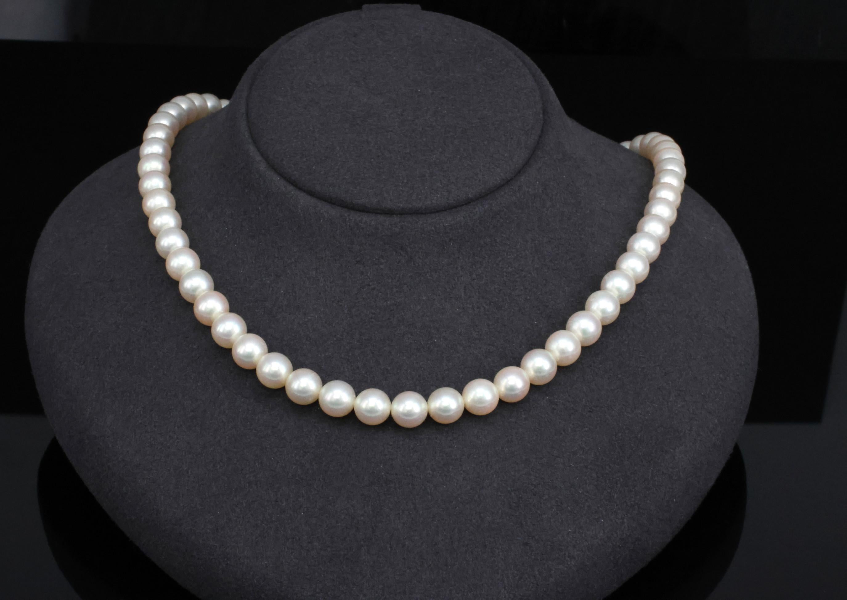 Vintage 7mm to 7.3mm Cultured Saltwater Pearl & 14K Yellow Gold Necklace 34.1gr