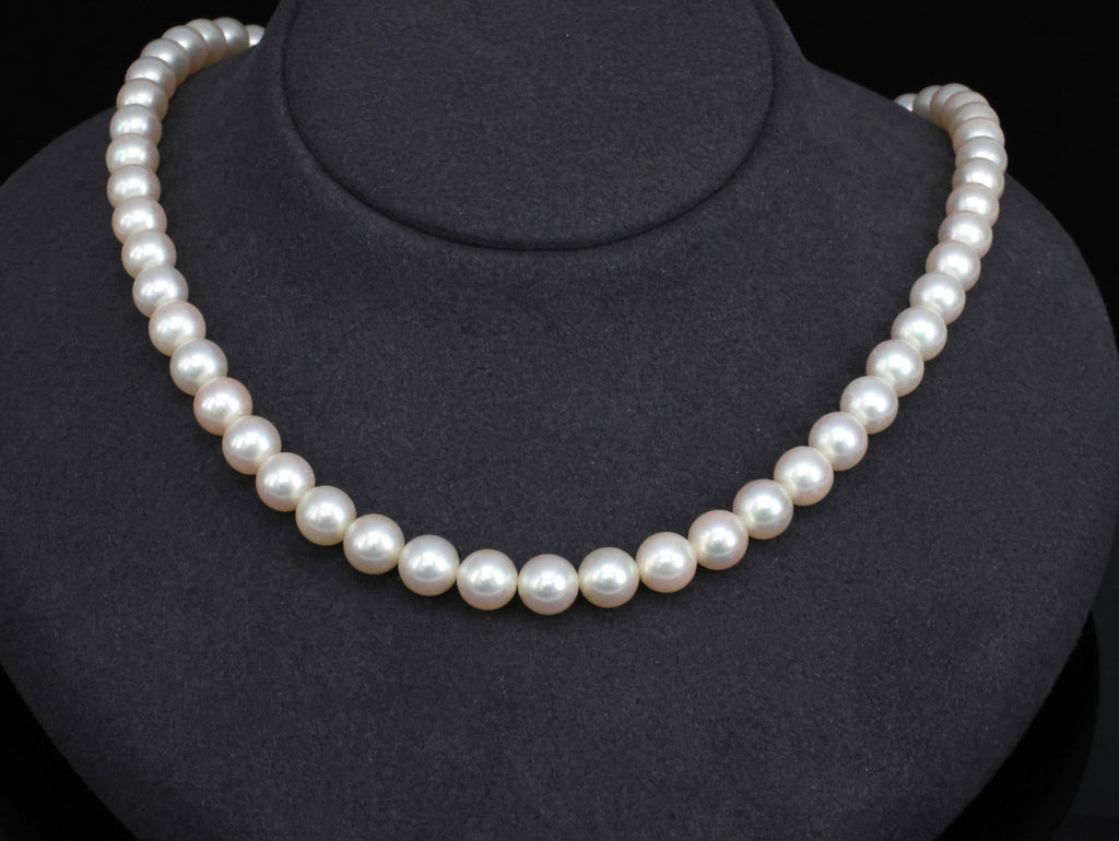 Vintage 7mm to 7.3mm Cultured Saltwater Pearl & 14K Yellow Gold Necklace 34.1gr