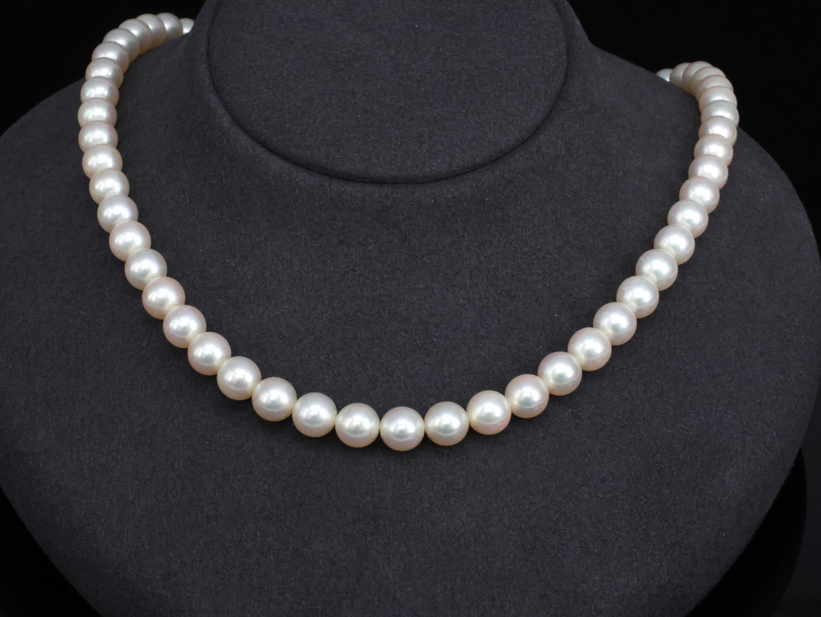 Vintage 7mm to 7.3mm Cultured Saltwater Pearl & 14K Yellow Gold Necklace 34.1gr